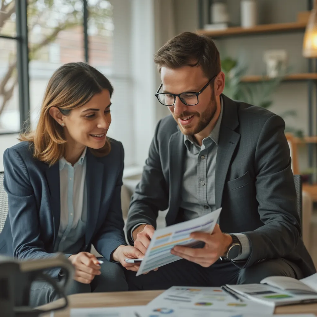 Consultor trabajando con cliente en tableta