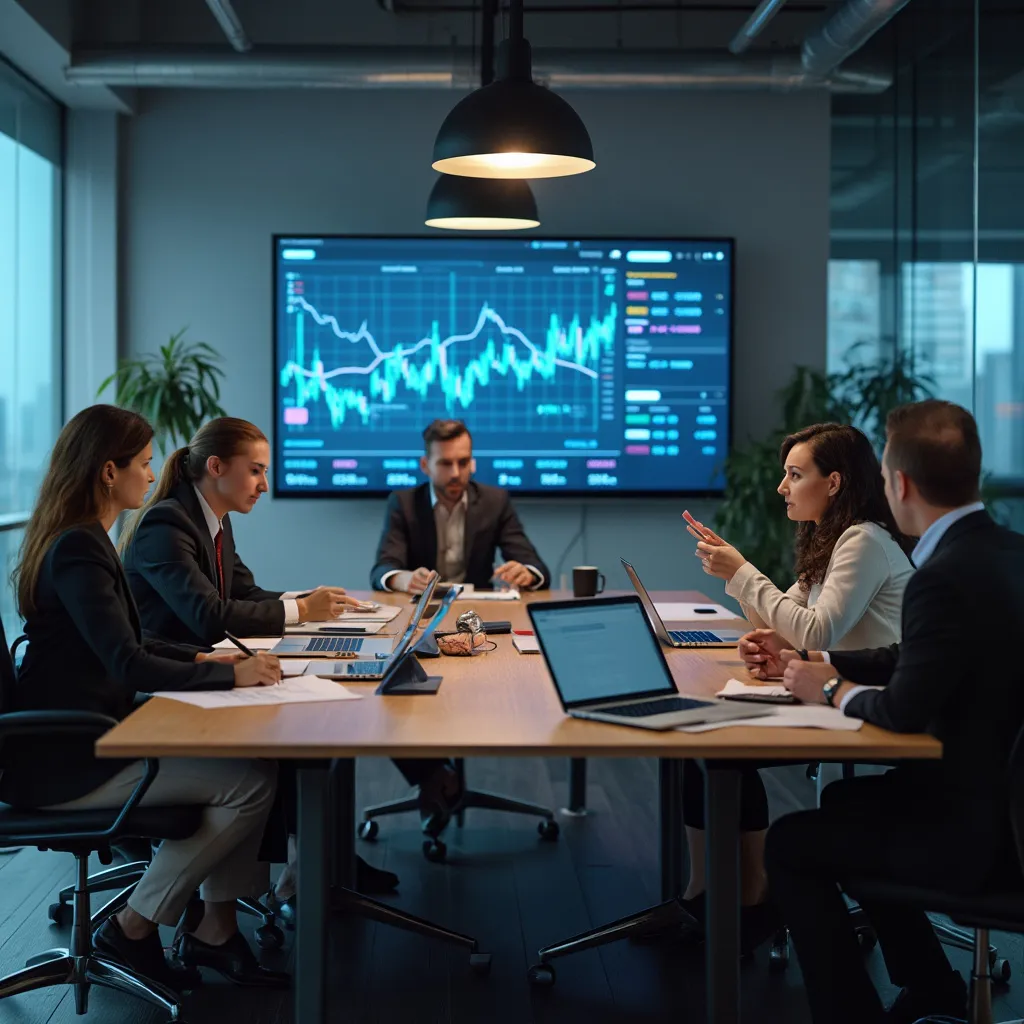 Equipo de consultores financieros discutiendo