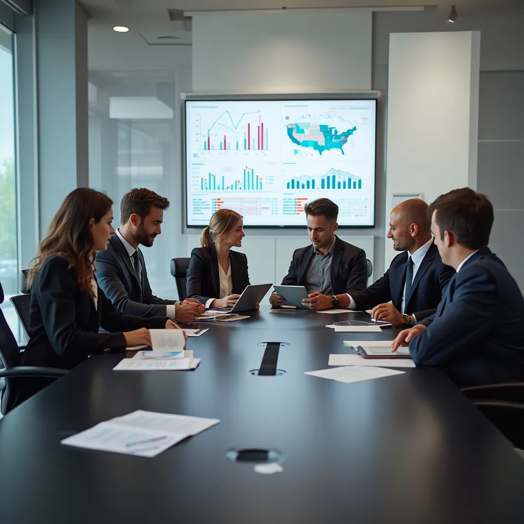 Equipo de negocios discutiendo finanzas corporativas